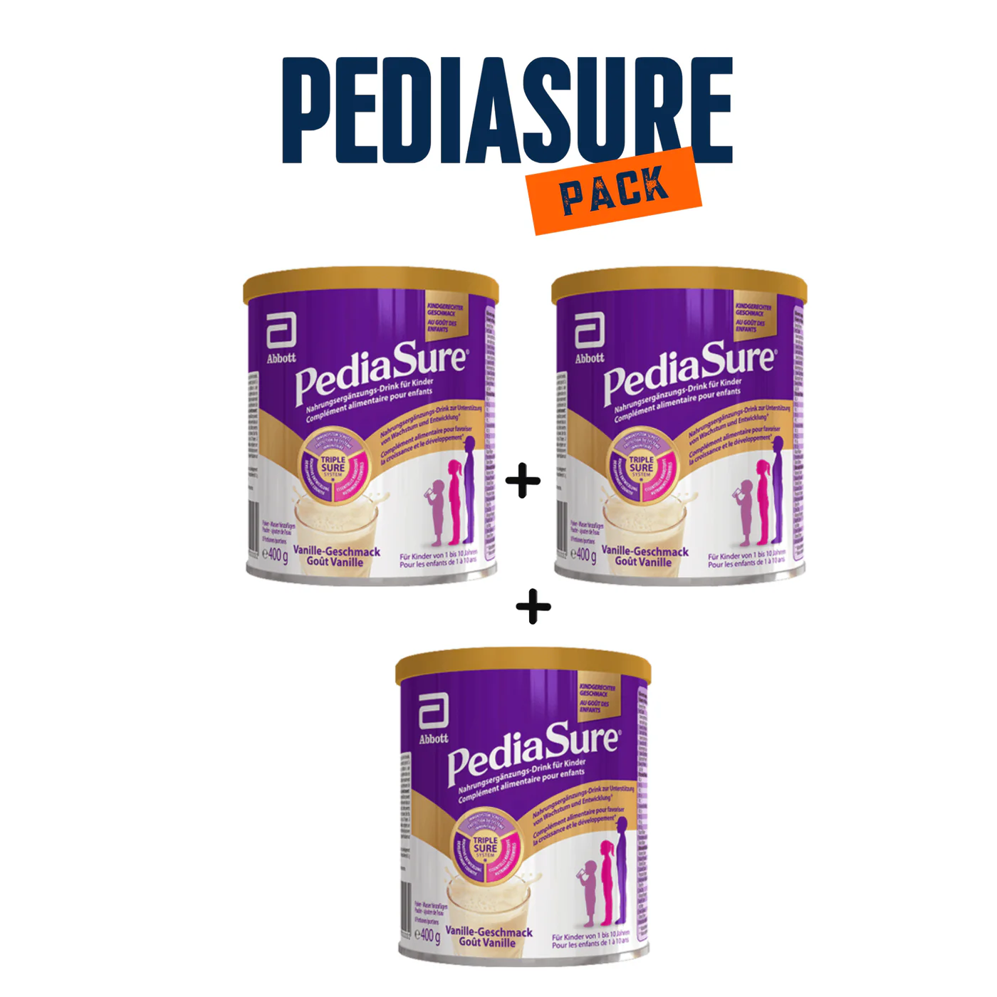 PEDIASURE PACK 3 Boîtes Vanille 400g - 24 Vitamines Minéraux
